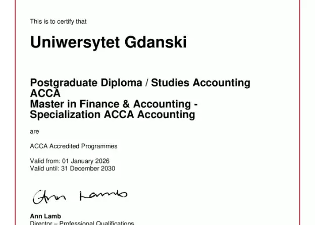 Faculty of Management at UG with Extended ACCA Accreditation until 2030!